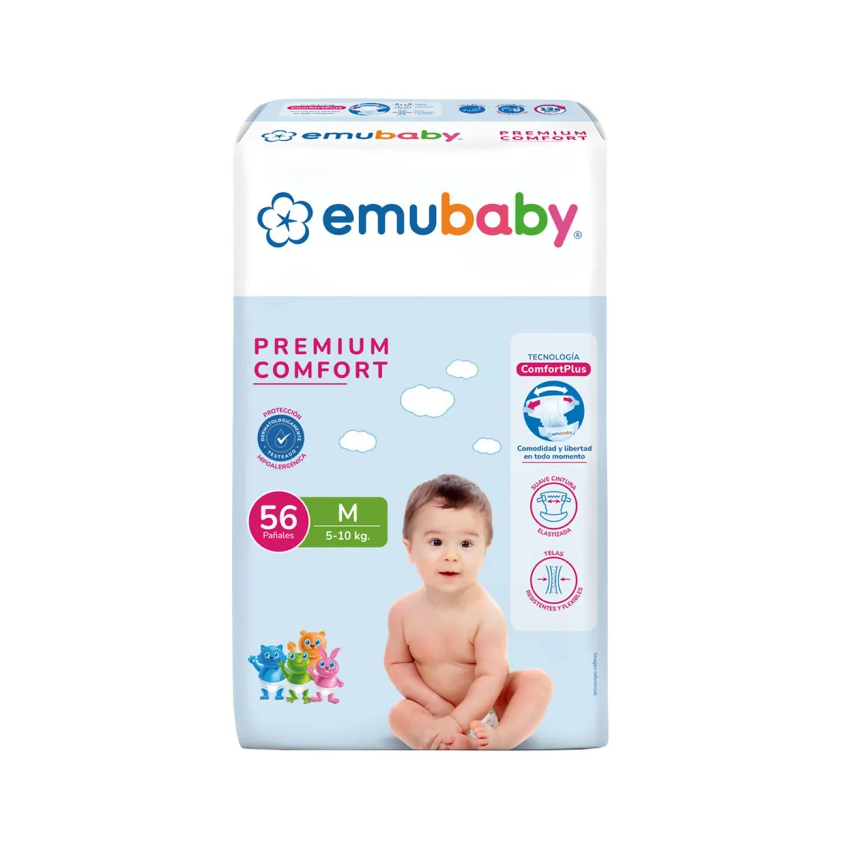 EMUBABY - Pañales Desechables Premium Comfort Talla M Emubaby 56 un