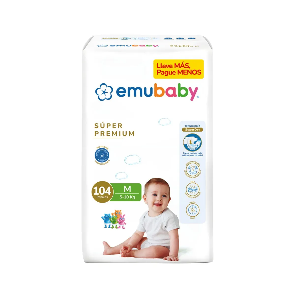EMUBABY - Pañales Desechables Súper Premium Talla M Emubaby 104 un