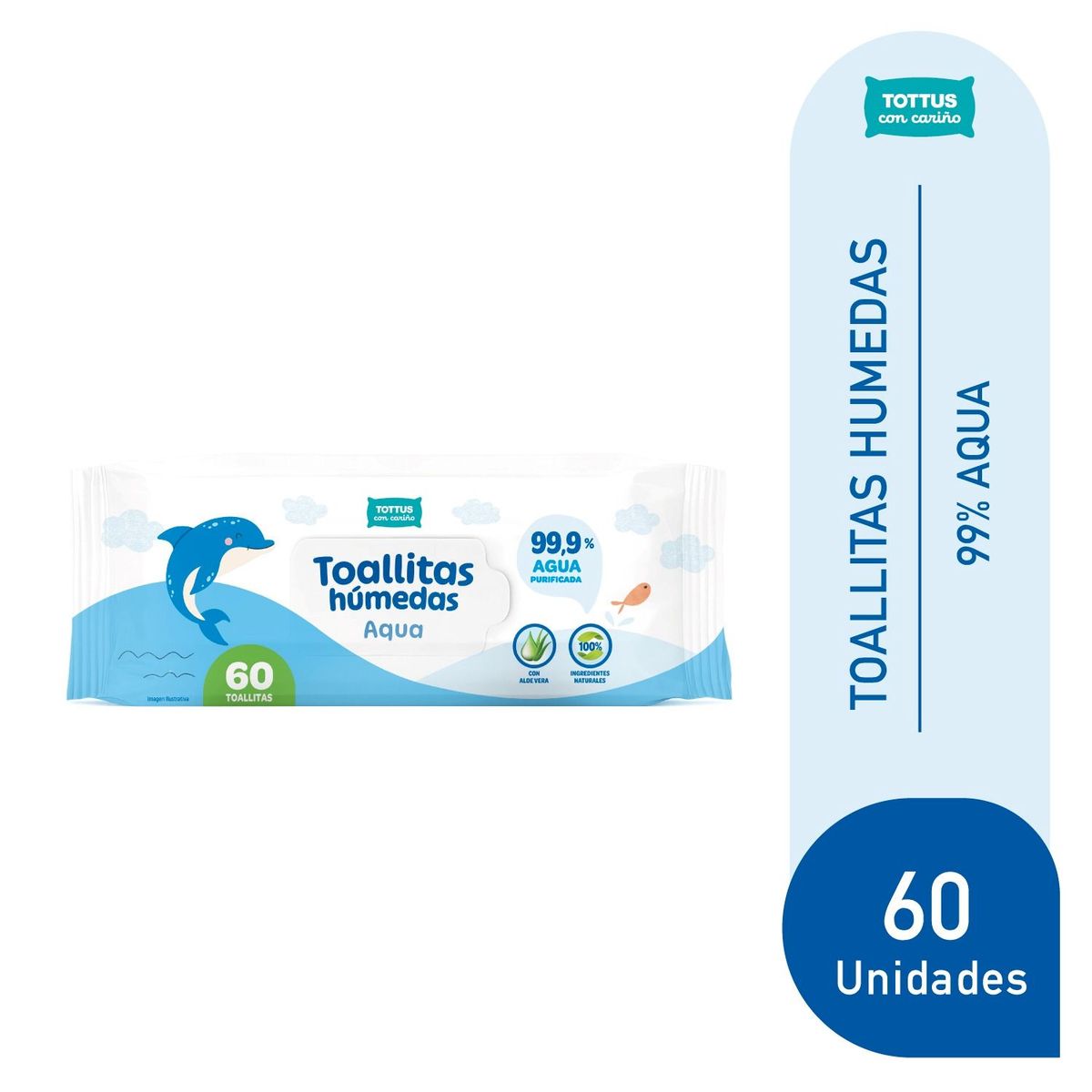 TOTTUS - Toallitas Húmedas 99% Agua Tottus 60 un