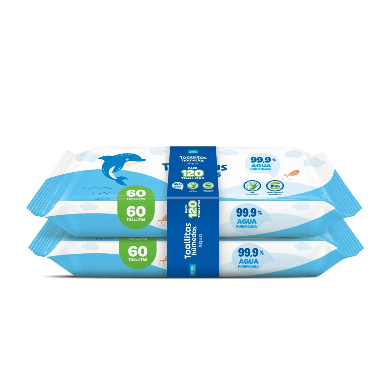 TOTTUS - Pack Toallitas Húmedas 99% Agua Tottus 2 x 60 un