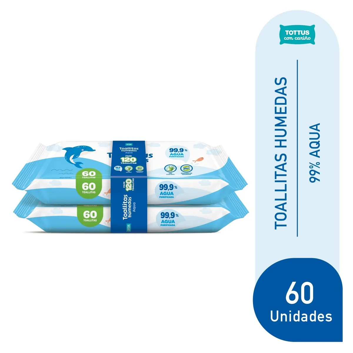 TOTTUS - Pack Toallitas Húmedas 99% Agua Tottus 2 x 60 un
