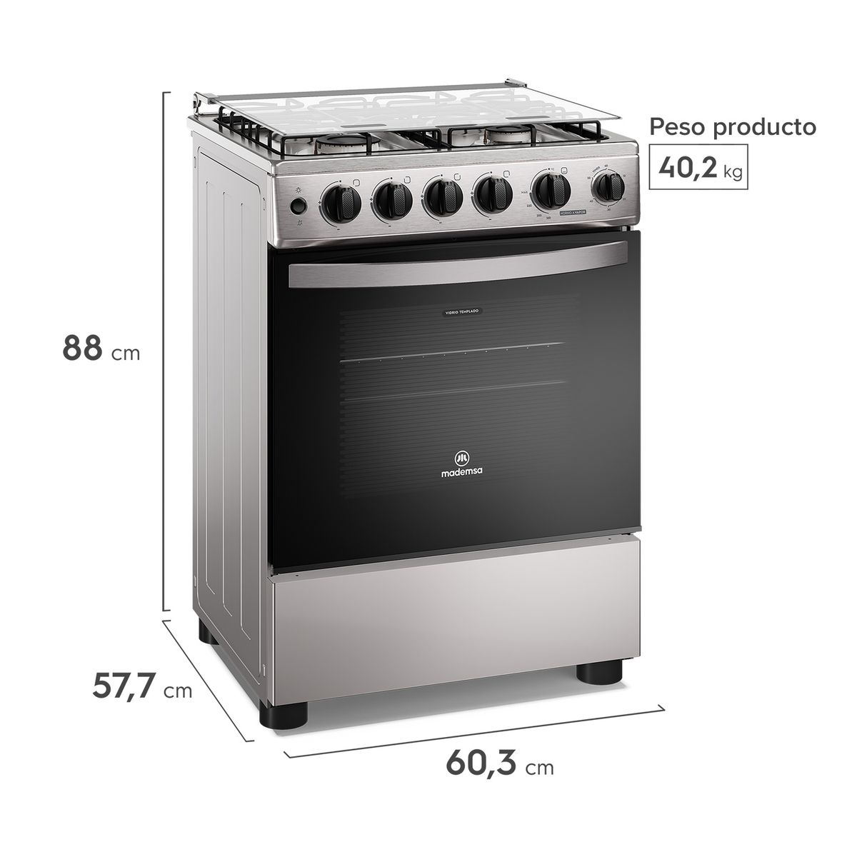 MADEMSA - Cocina Gas 4 Platos Fm4Psc Inox Mademsa