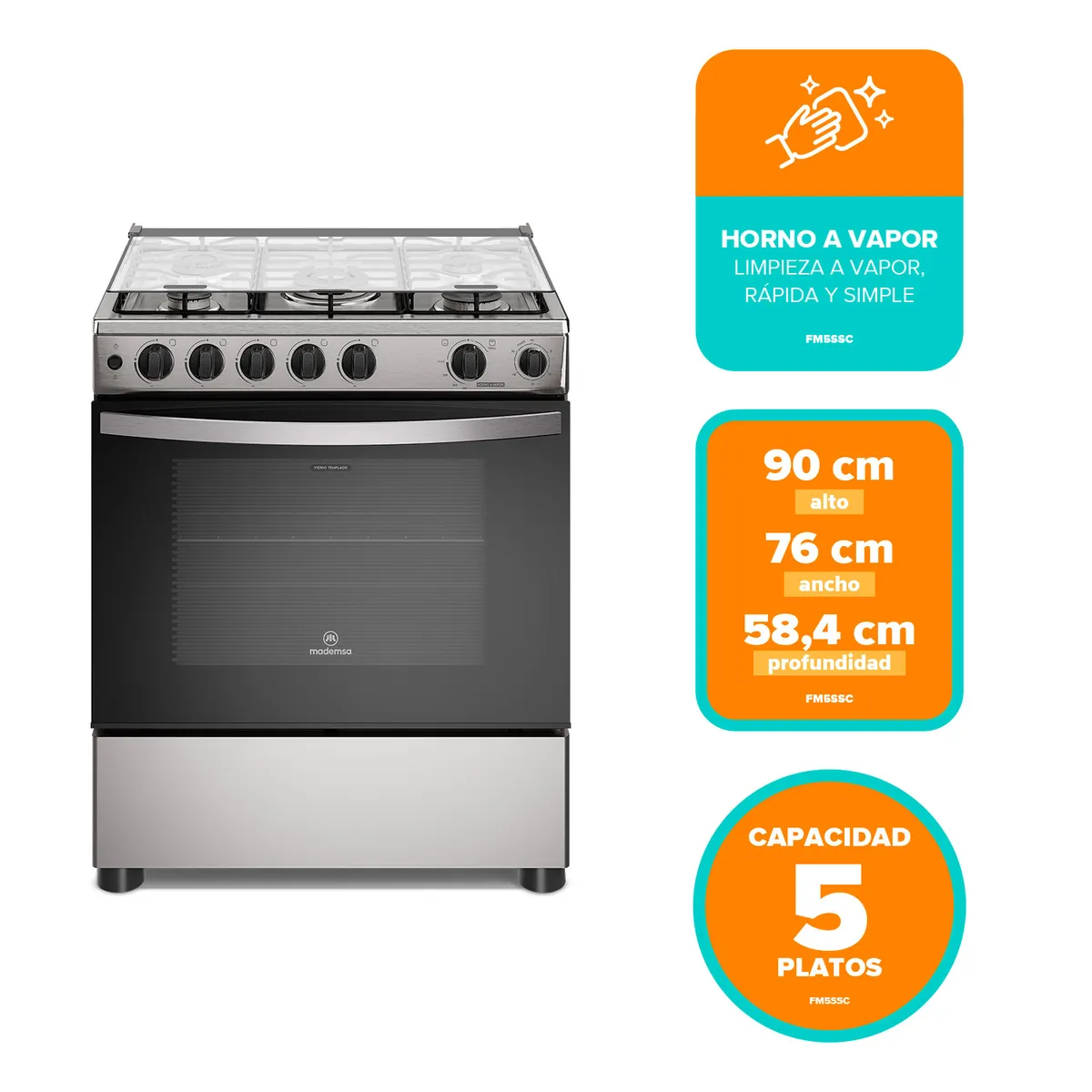 MADEMSA - Cocina 5 Platos Fm5Ssc Inox Mademsa