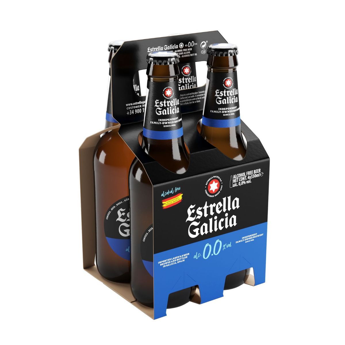 ESTRELLA GALICIA - Pack Cerveza Sin Alcohol Estrella Galicia Botella 4 x 330 ml
