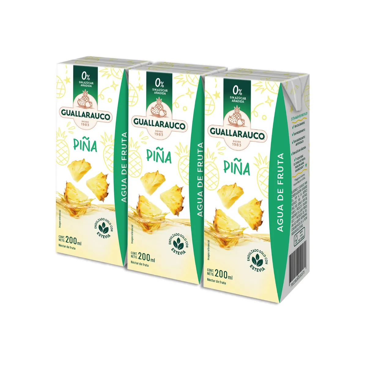 GUALLARAUCO - Tripack Agua de Fruta Piña Guallarauco 3 x 200 ml