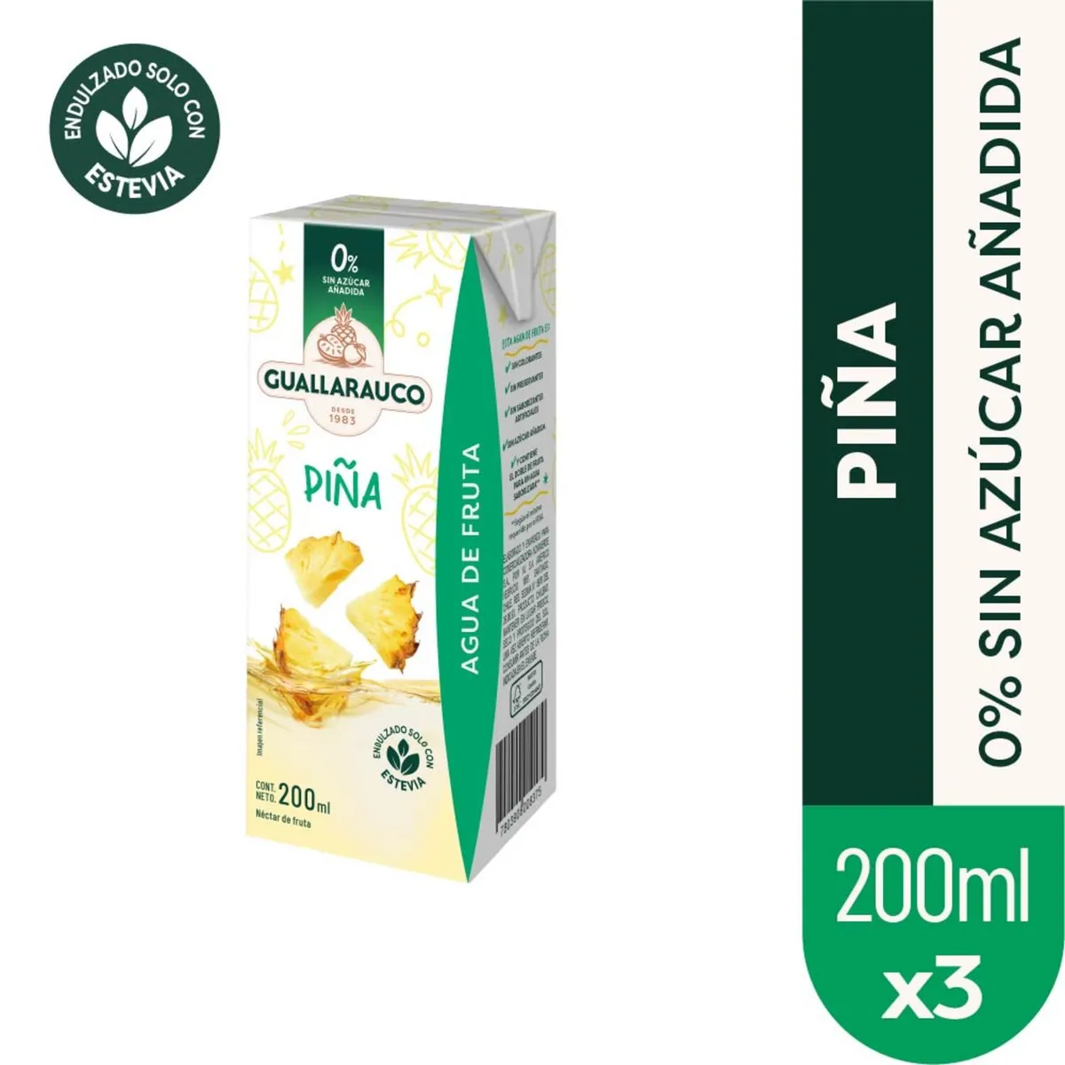 GUALLARAUCO - Tripack Agua de Fruta Piña Guallarauco 3 x 200 ml