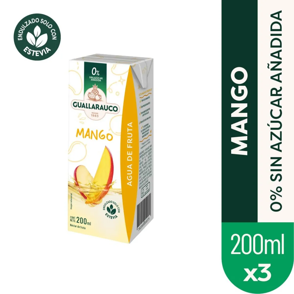 GUALLARAUCO - Tripack Agua de Fruta Mango Guallarauco 3 x 200 ml