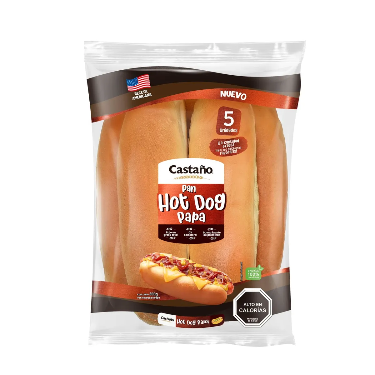 CASTAÑO - Pan Hot Dog de Papa Castaño 5 un