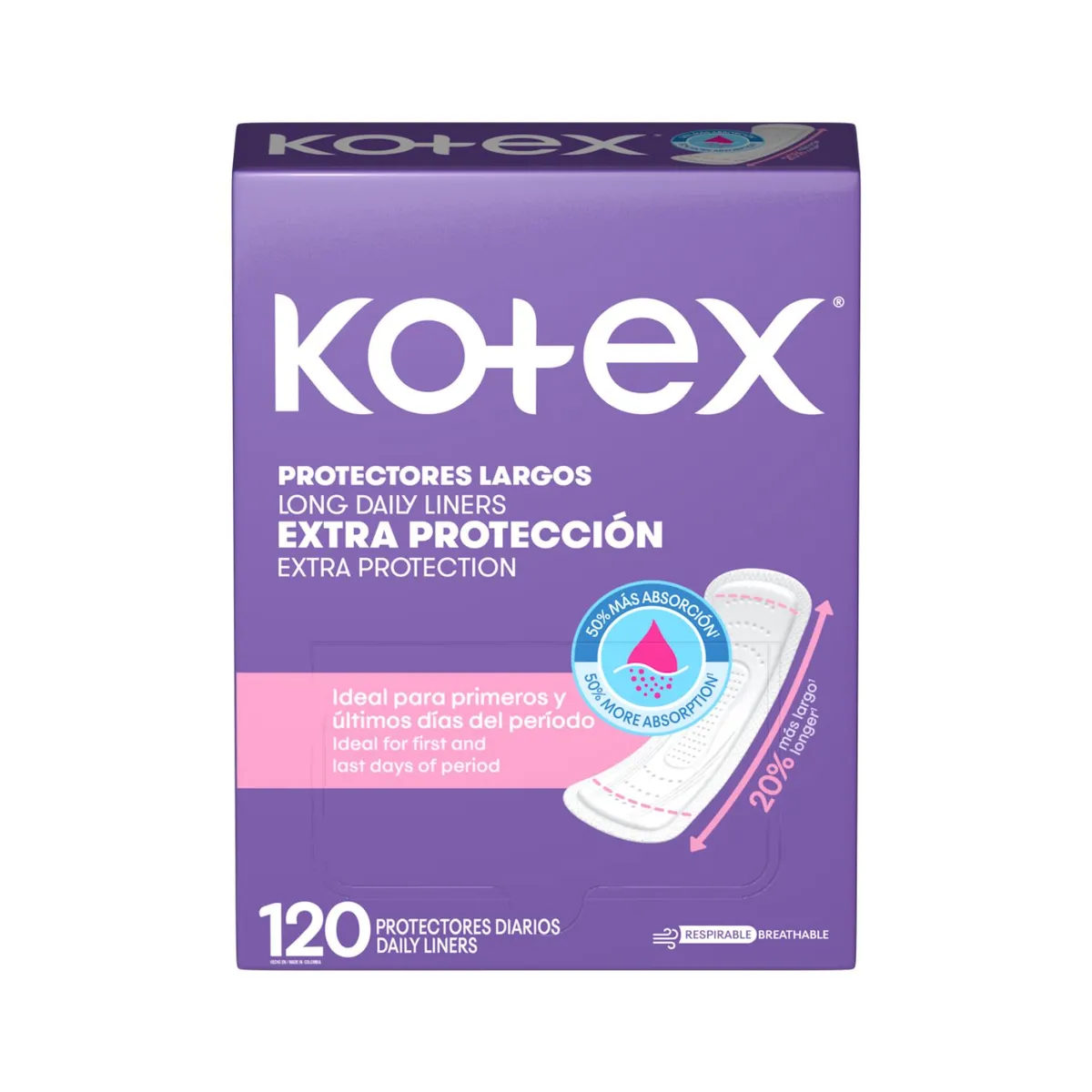 KOTEX - Protectores Diarios Largos Extra Protección Kotex 120 un