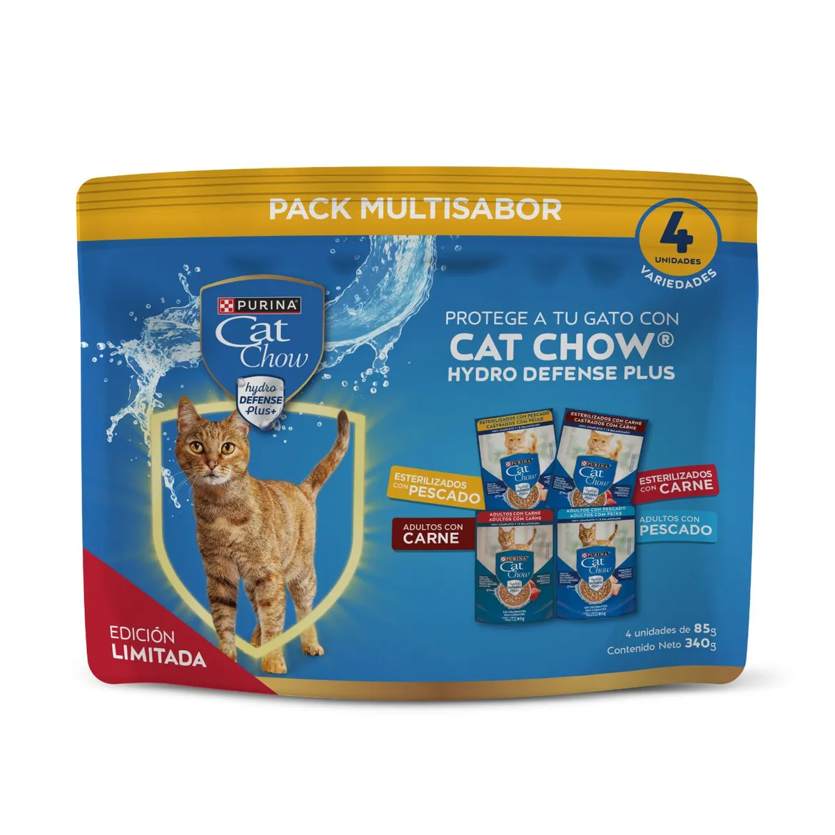 CAT CHOW - Pack Alimentos Húmedos para Gatos Multisabor Cat Chow 4 x 85 gr
