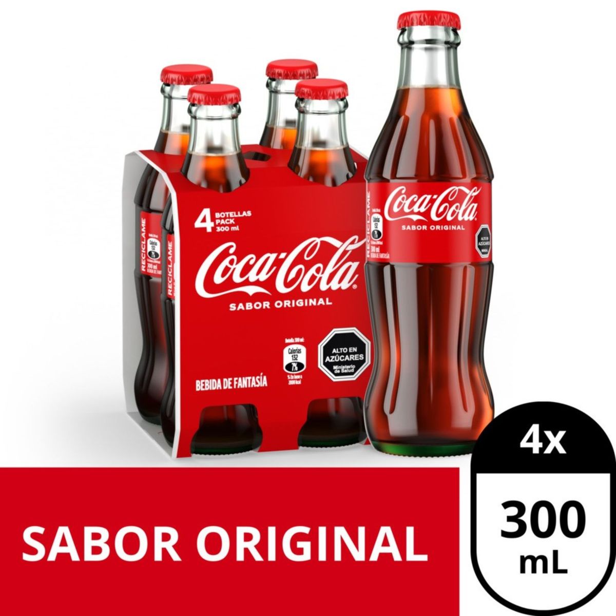 COCA COLA - Pack Bebida Coca Cola Original Botella Vidrio 4 x 300 ml