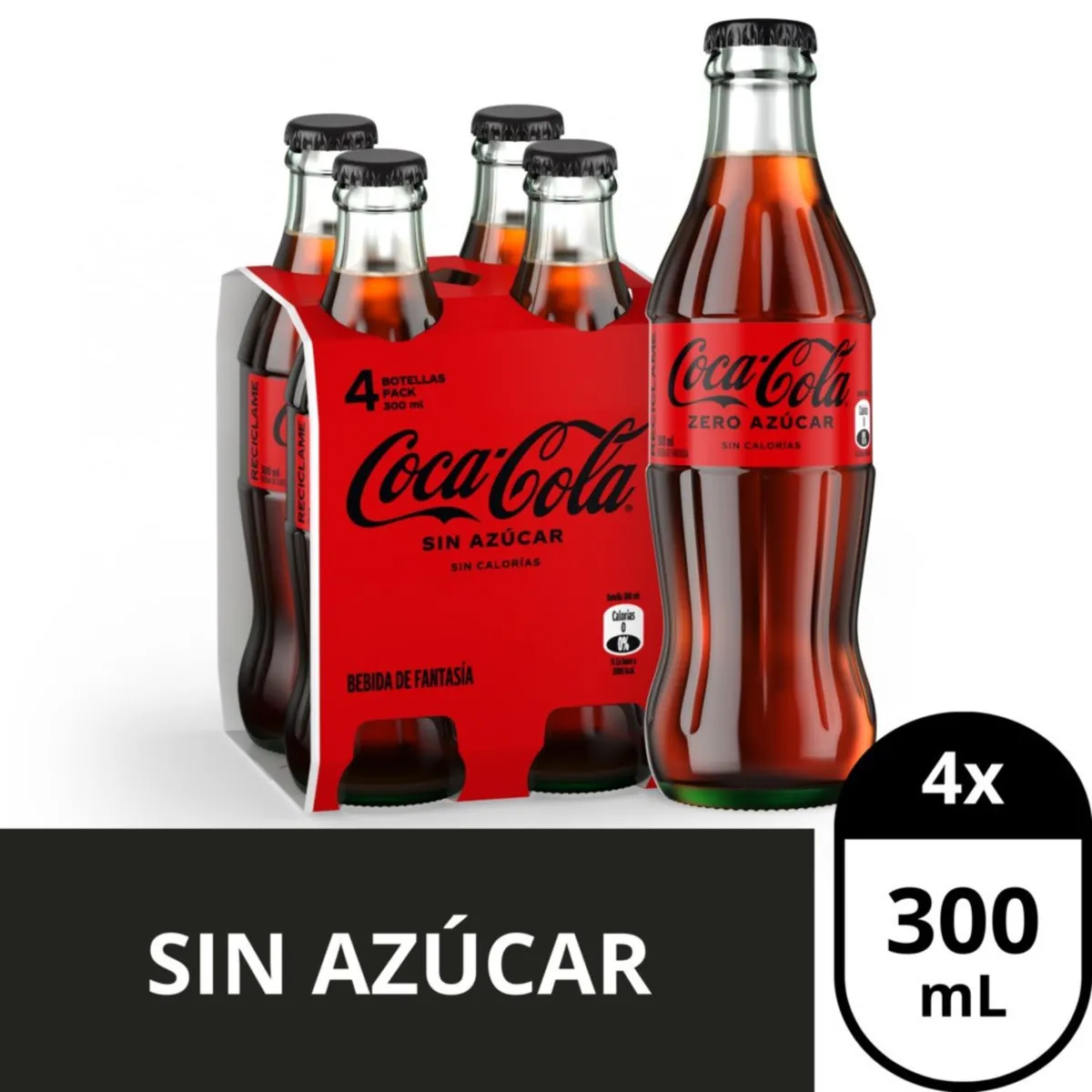 COCA COLA - Pack Bebida Coca Cola Zero Botella Vidrio 4 x 300 ml