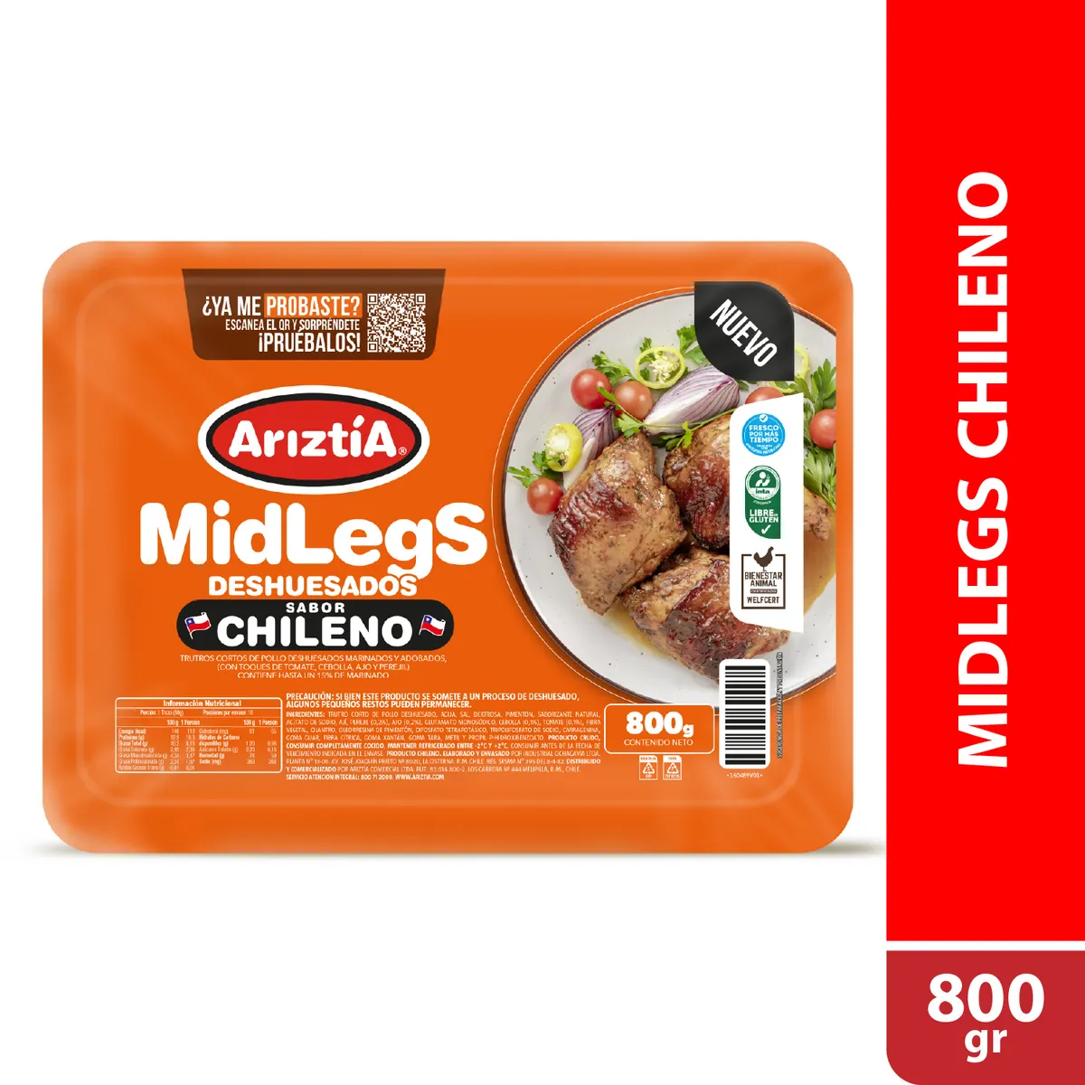 ARIZTIA - Trutros Cortos de Pollo Deshuesado Midlegs Sabor Chileno Ariztia 800 g