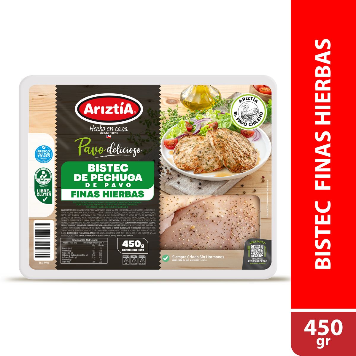 ARIZTIA - Bistec de Pechuga de Pavo Finas Hierbas Refrigerado Ariztia 450 g