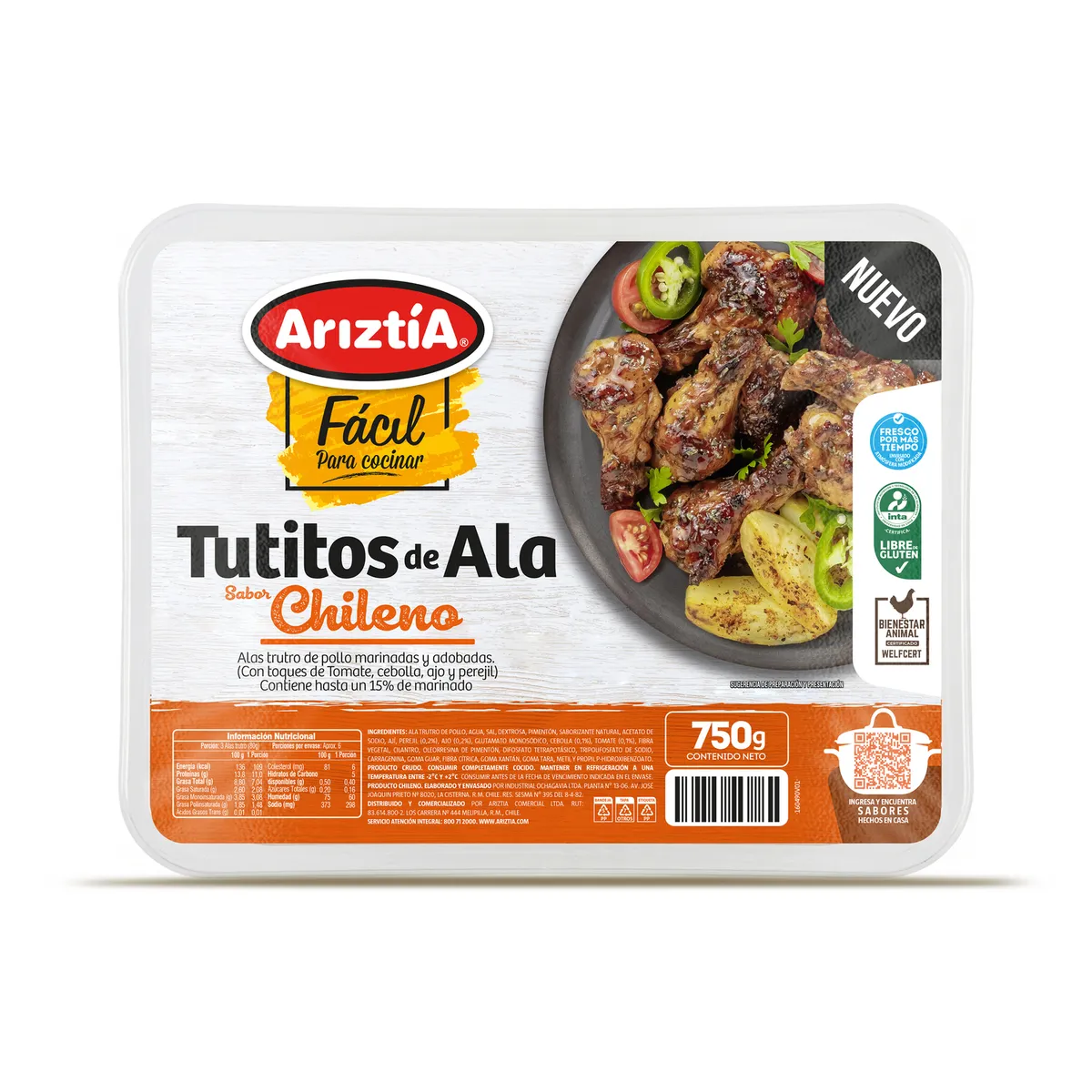 ARIZTIA - Tutitos de Ala de Pollo Sabor Chileno Refrigerado Ariztia 750 g