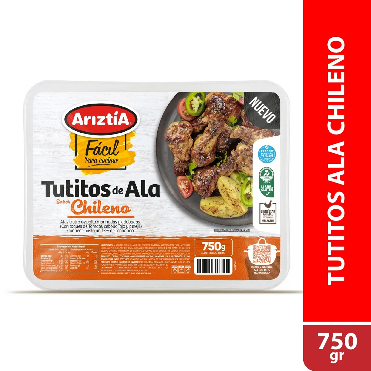 ARIZTIA - Tutitos de Ala de Pollo Sabor Chileno Refrigerado Ariztia 750 g