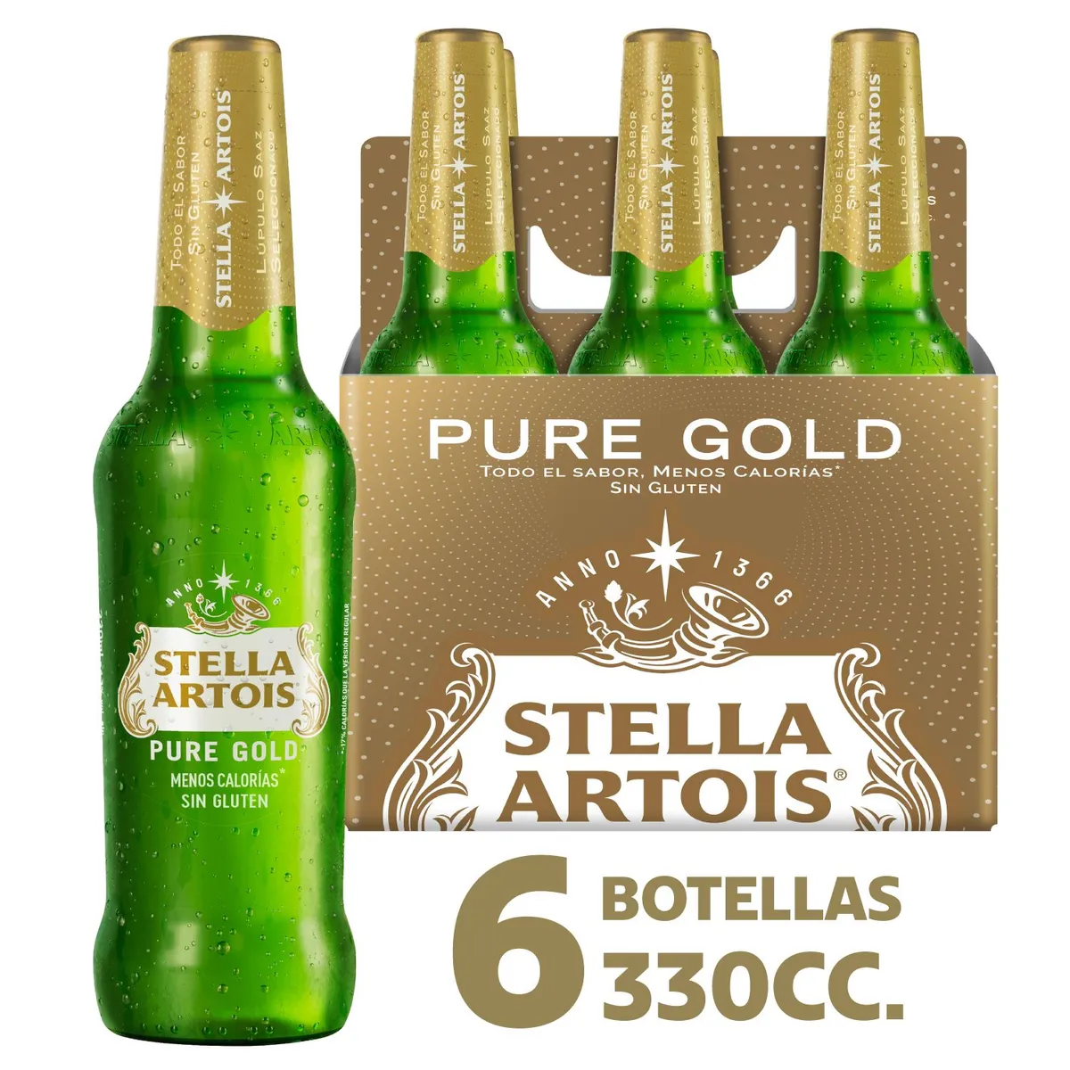  - Pack Cerveza Stella Artois Pure Gold Sin Gluten Botella 4.3° 6 x 330 ml