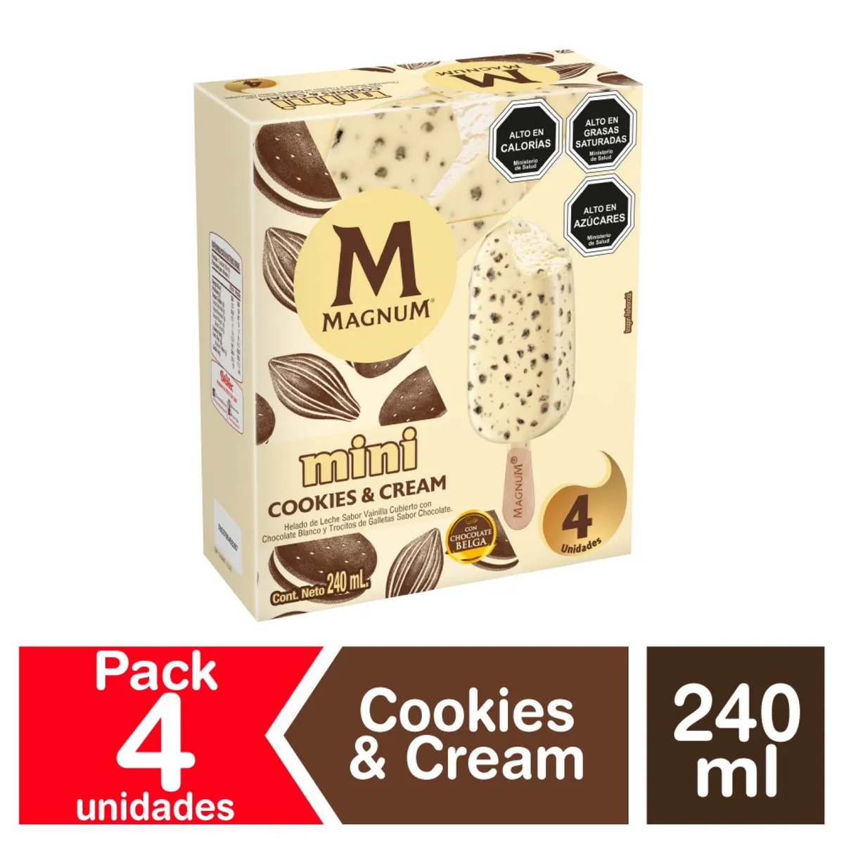  - Pack Helados Mini Cookies & Cream Magnum 4 un