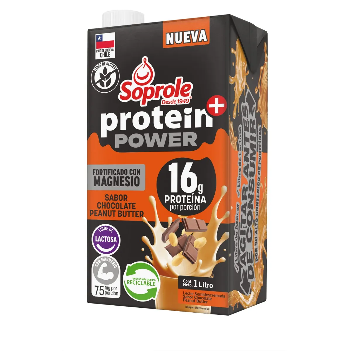 SOPROLE - Leche Semidescremada Chocolate Crema de Maní Proteín Power Soprole 1 lt