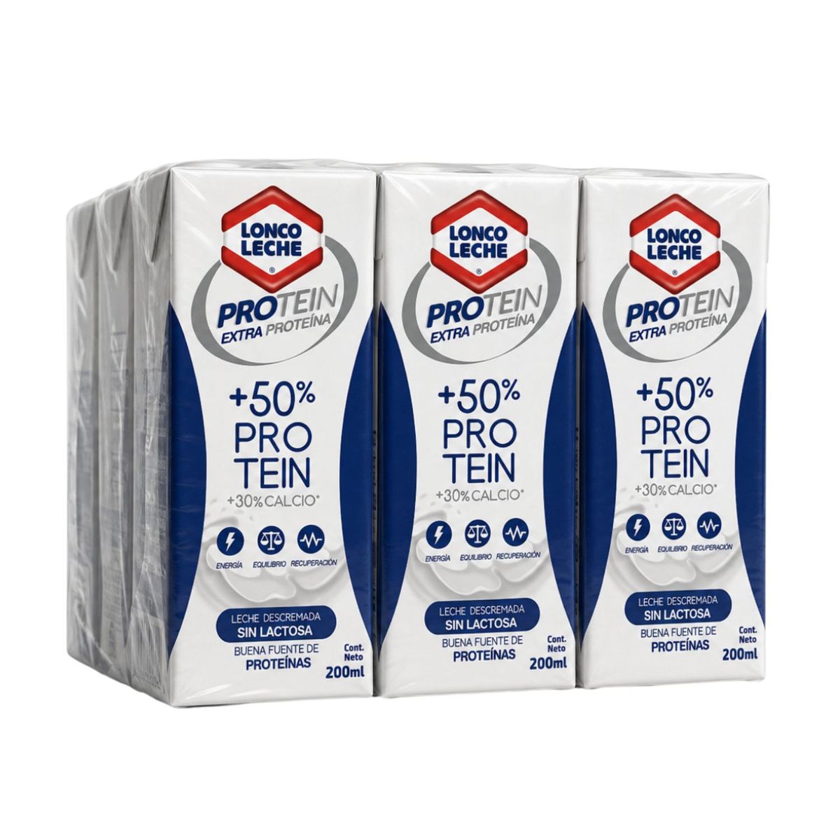 LONCOLECHE - Pack Leche Descremada Natural Sin Lactosa Protein Loncoleche 6 x 200 ml