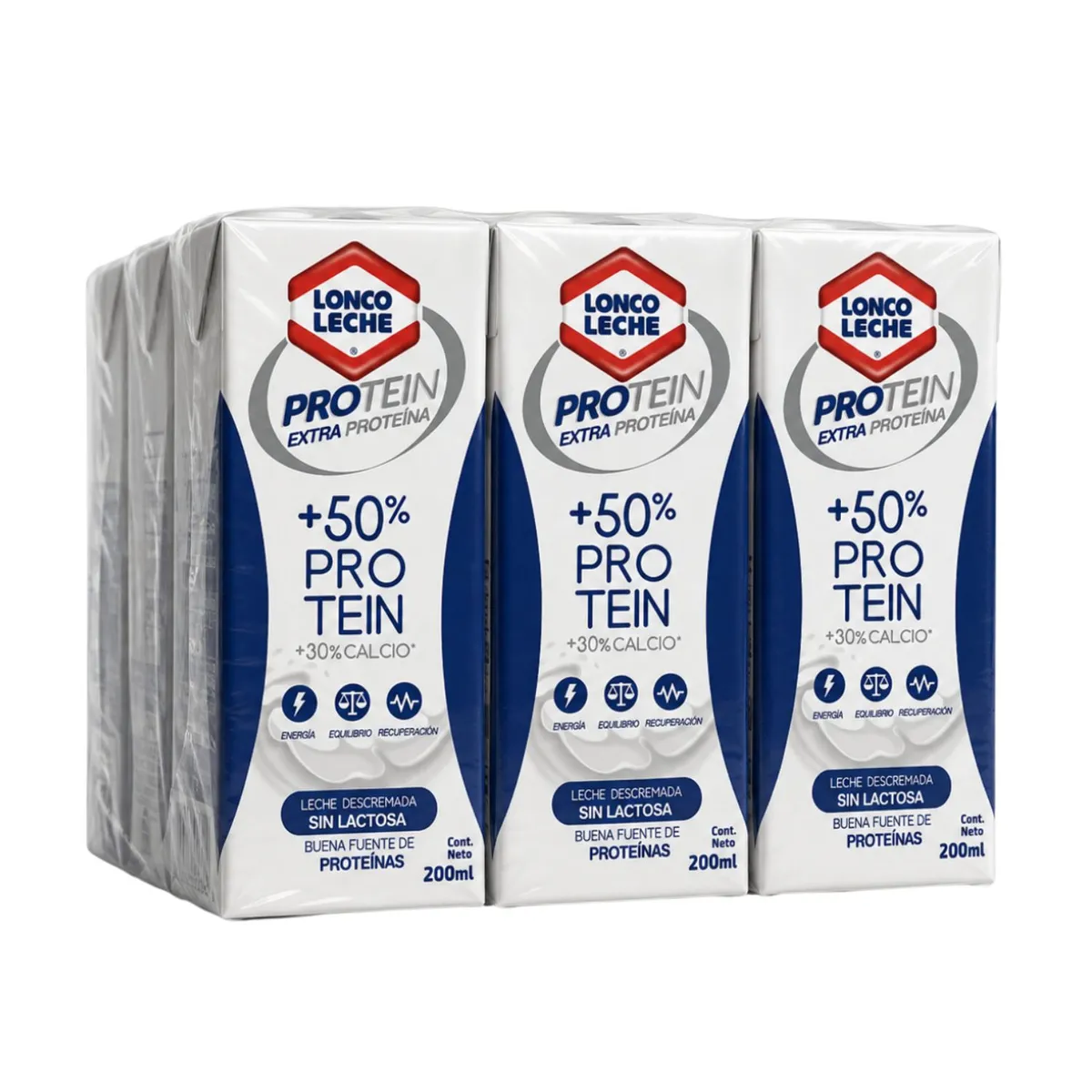 LONCOLECHE - Pack Leche Descremada Natural Sin Lactosa Protein Loncoleche 6 x 200 ml