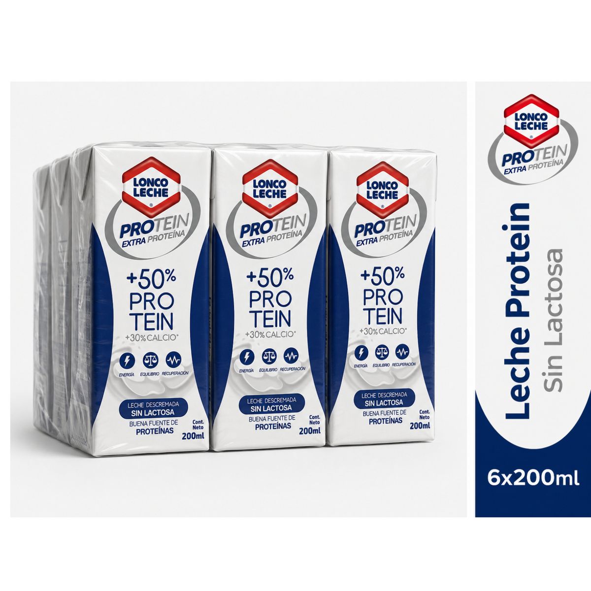 LONCOLECHE - Pack Leche Descremada Natural Sin Lactosa Protein Loncoleche 6 x 200 ml
