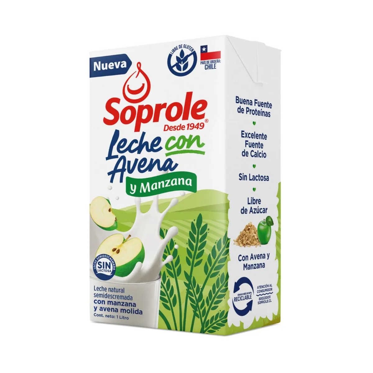 SOPROLE - Leche Semidescremada con Manzana y Avena Soprole 1 lt