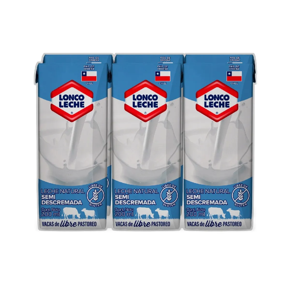 LONCOLECHE - Pack Leche Semi Descremada Natural Loncoleche 6 x 200 ml