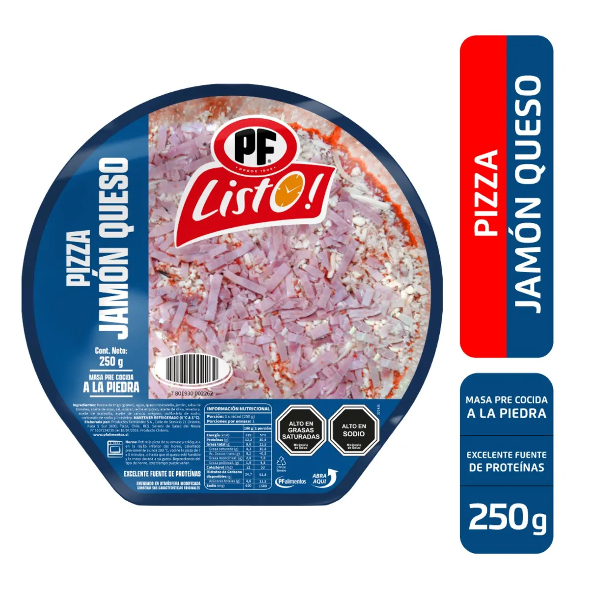 PF LISTO - Pizza Individual Jamón Queso PF Listo 250 gr