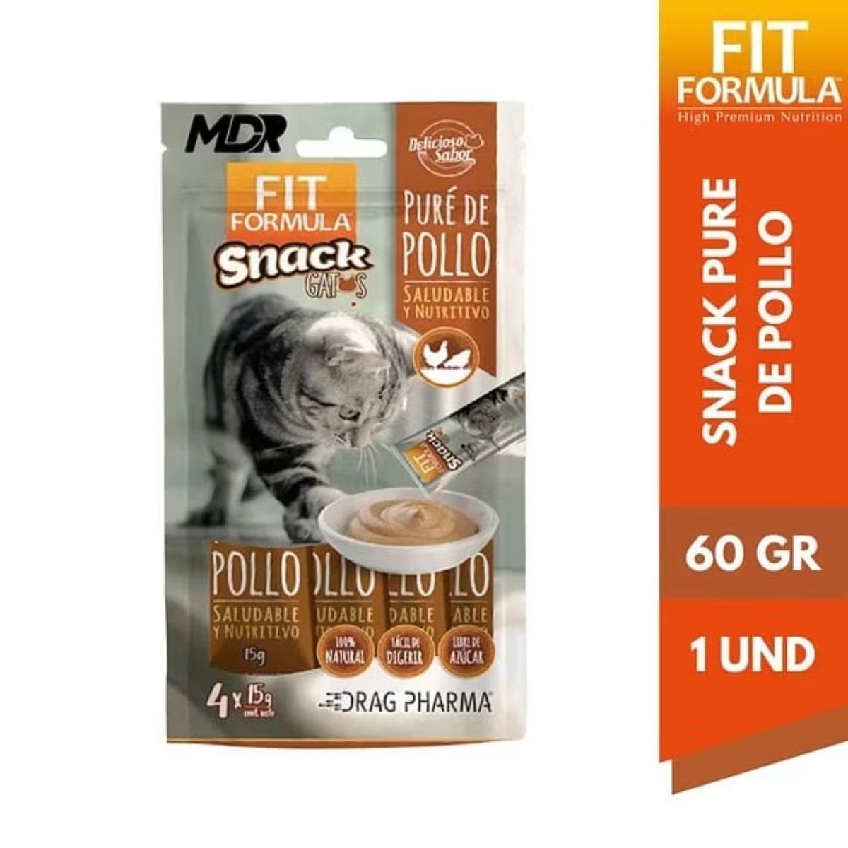 FIT FORMULA - Snack Puré de Pollo para Gatos Fit Formula 4 x 15 gr