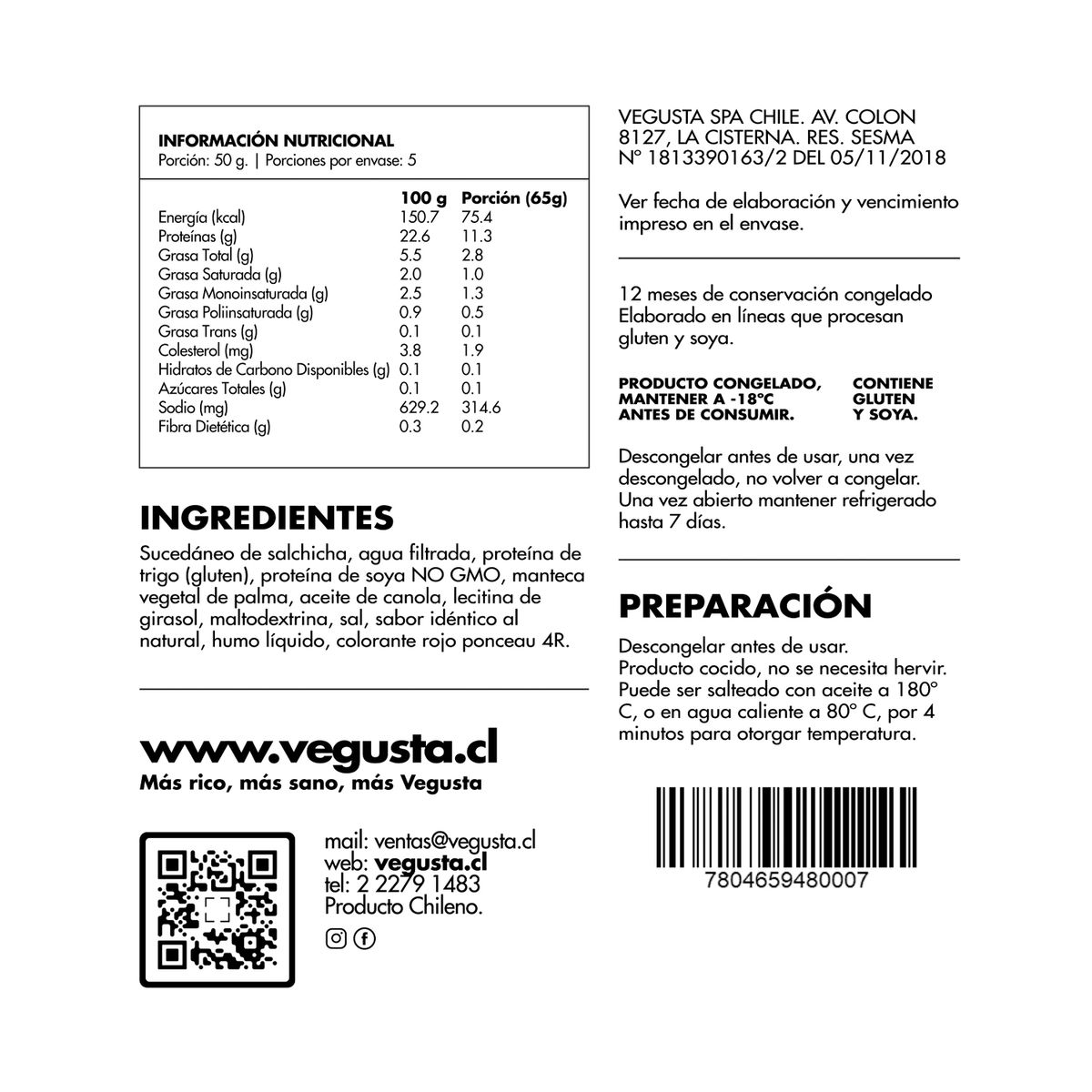 VEGUSTA - Vienesa Vegetal Veggienesa Vegusta 250 gr