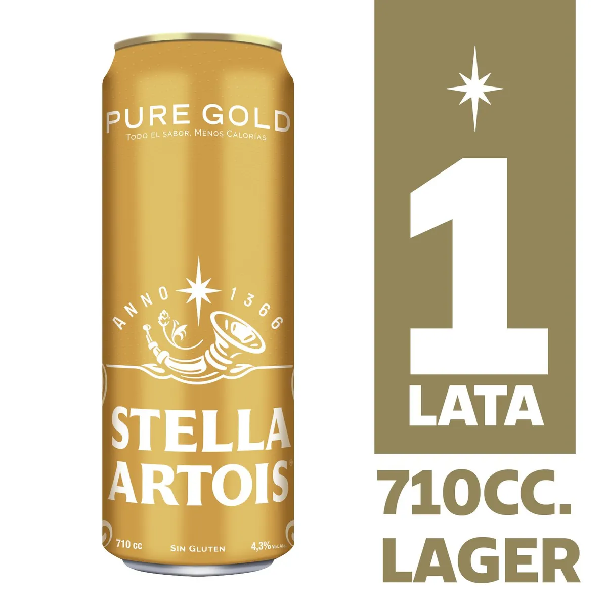 STELLA ARTOIS - Cerveza Stella Artois Lager Pure Gold Sin Gluten Lata 4.3° 710 ml