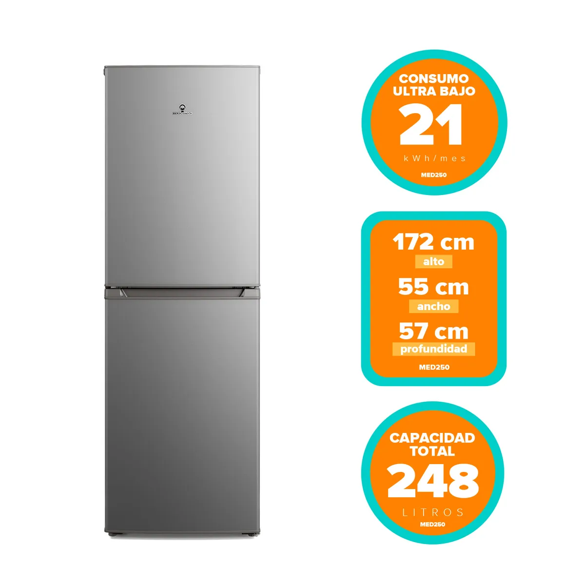 MADEMSA - Refrigerador 248 Litros Bottom Freezer MED250 Mademsa
