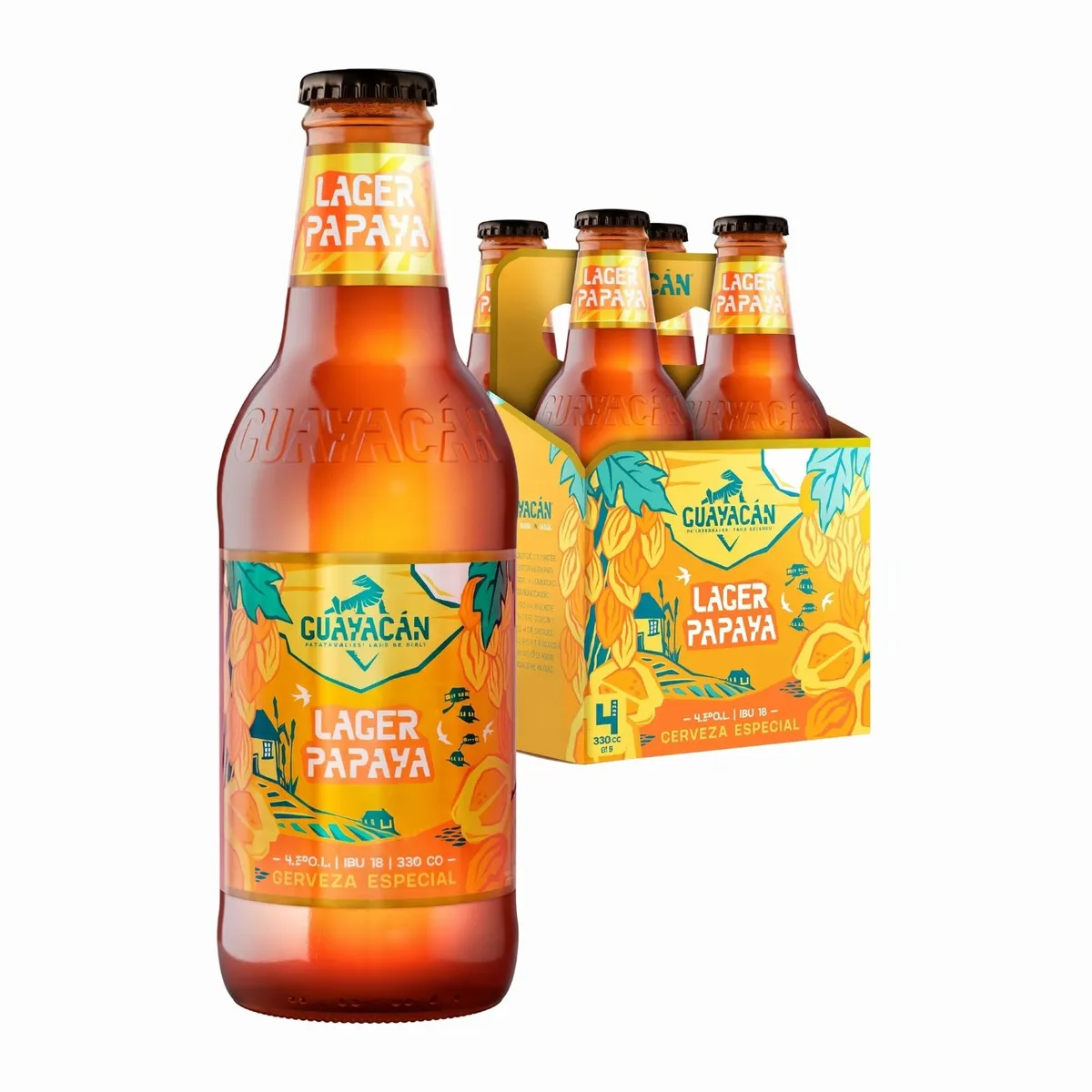 GUAYACAN - Pack Cerveza Artesanal Guayacan Lager Papaya Botella 4.3° 4 x 330 ml