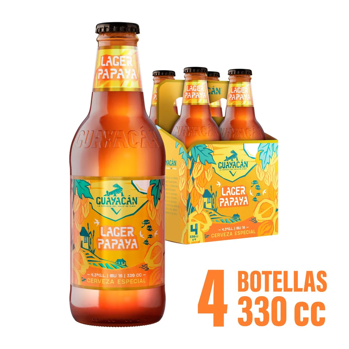 GUAYACAN - Pack Cerveza Artesanal Guayacan Lager Papaya Botella 4.3° 4 x 330 ml