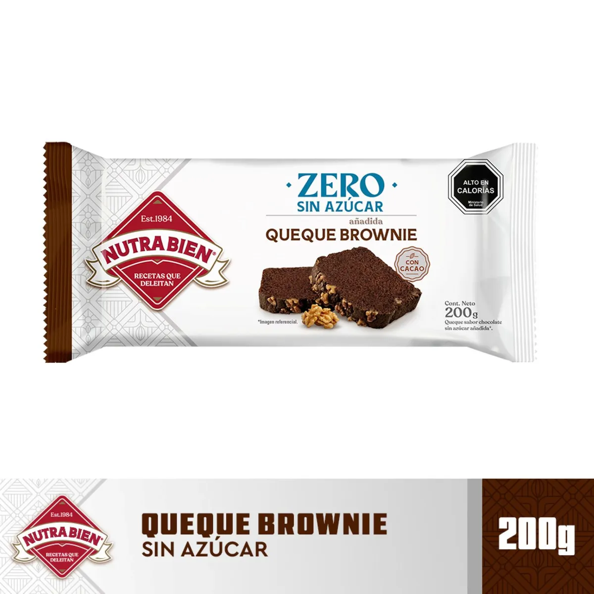  - Queque Brownie Familiar Zero Sin Azúcar Nutra Bien 200 gr