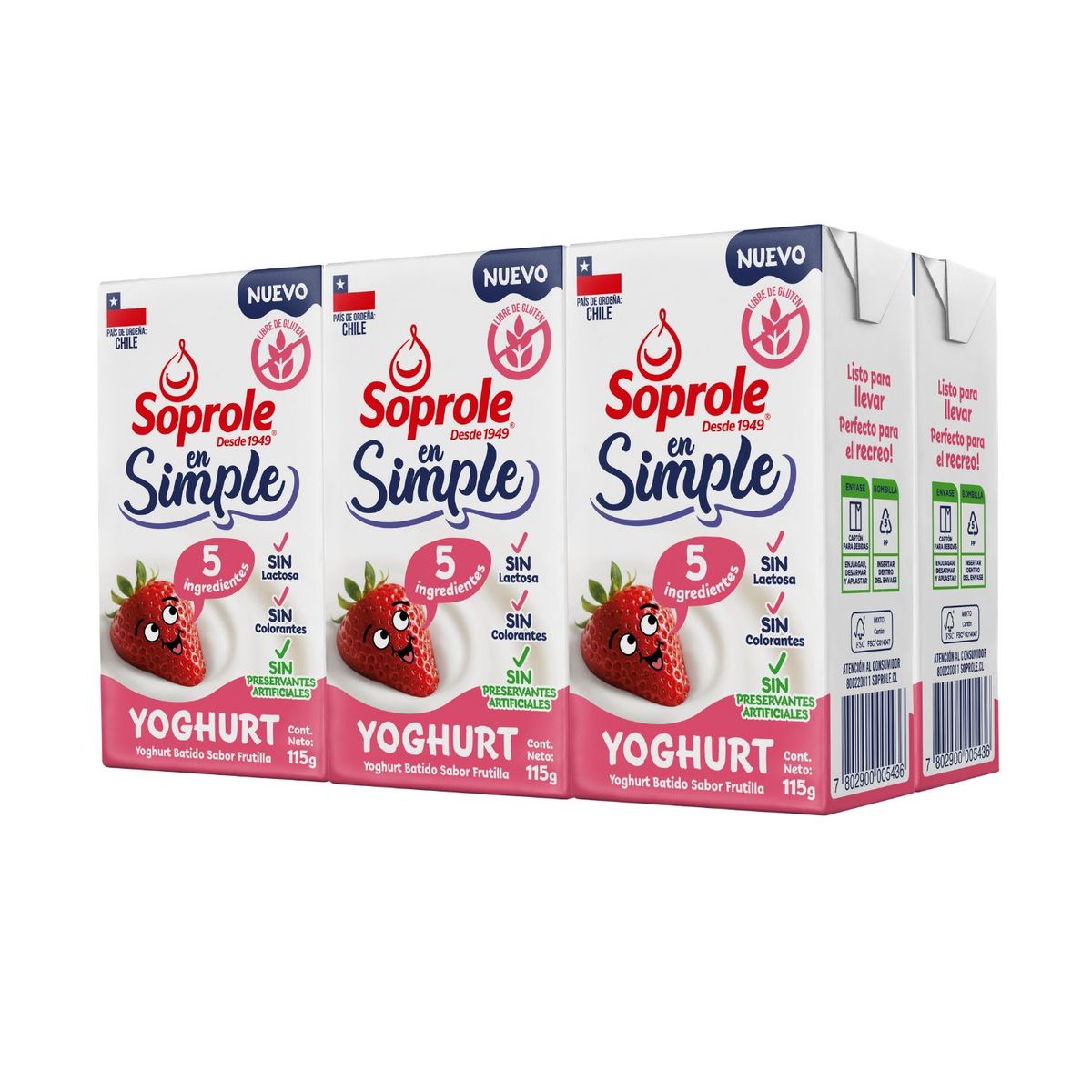 SOPROLE - Pack Yoghurt Batido Sabor Frutilla en Simple Soprole 6 x 115 gr