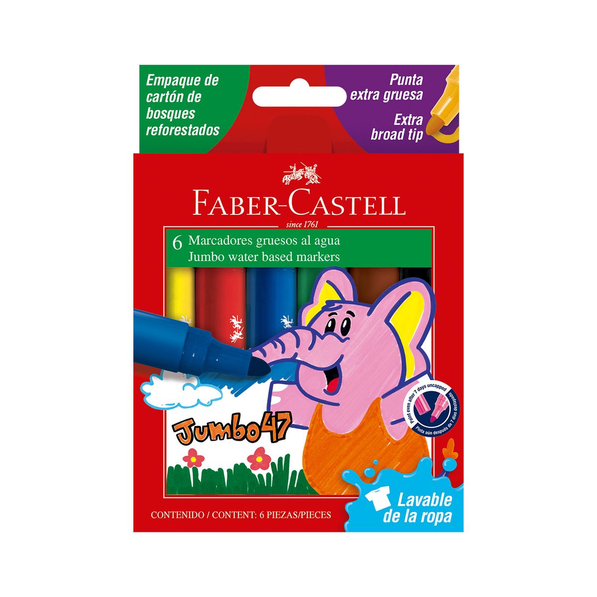 FABER CASTELL - Plumones Faber Castell Jumbo 47 Empaque 6 Und