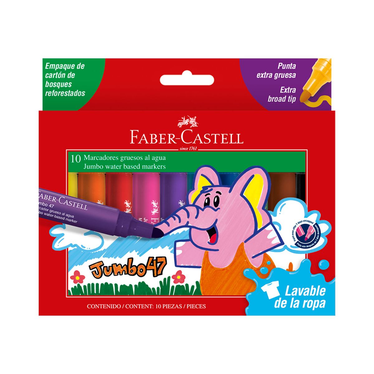 FABER CASTELL - Plumones Faber Castell Jumbo 47 Empaque 10 Und
