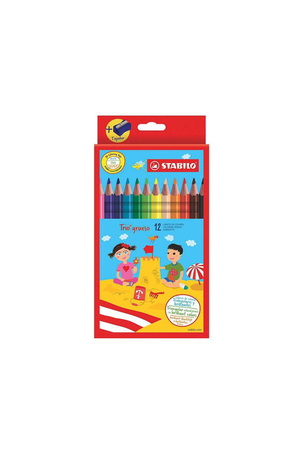 Rotuladores Gruesos Stabilo Trio Jumbo – Estuche De 12 Colores, Punta XL, Agarre Triangular Y Superlavables
