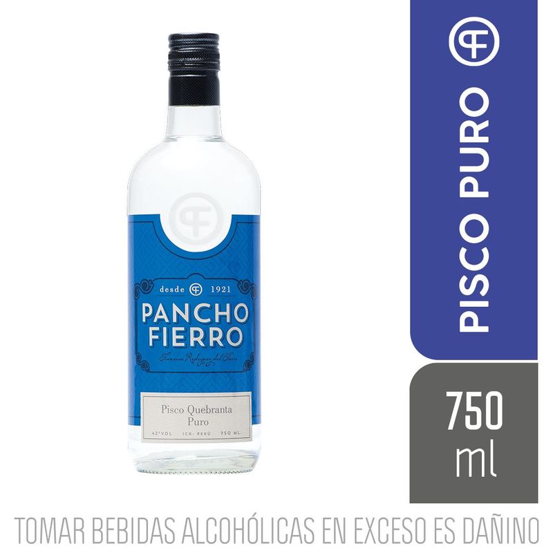 PANCHO FIERRO - Pisco Pancho Fierro Puro Cuatro Gallos 42° Botella 750 mL