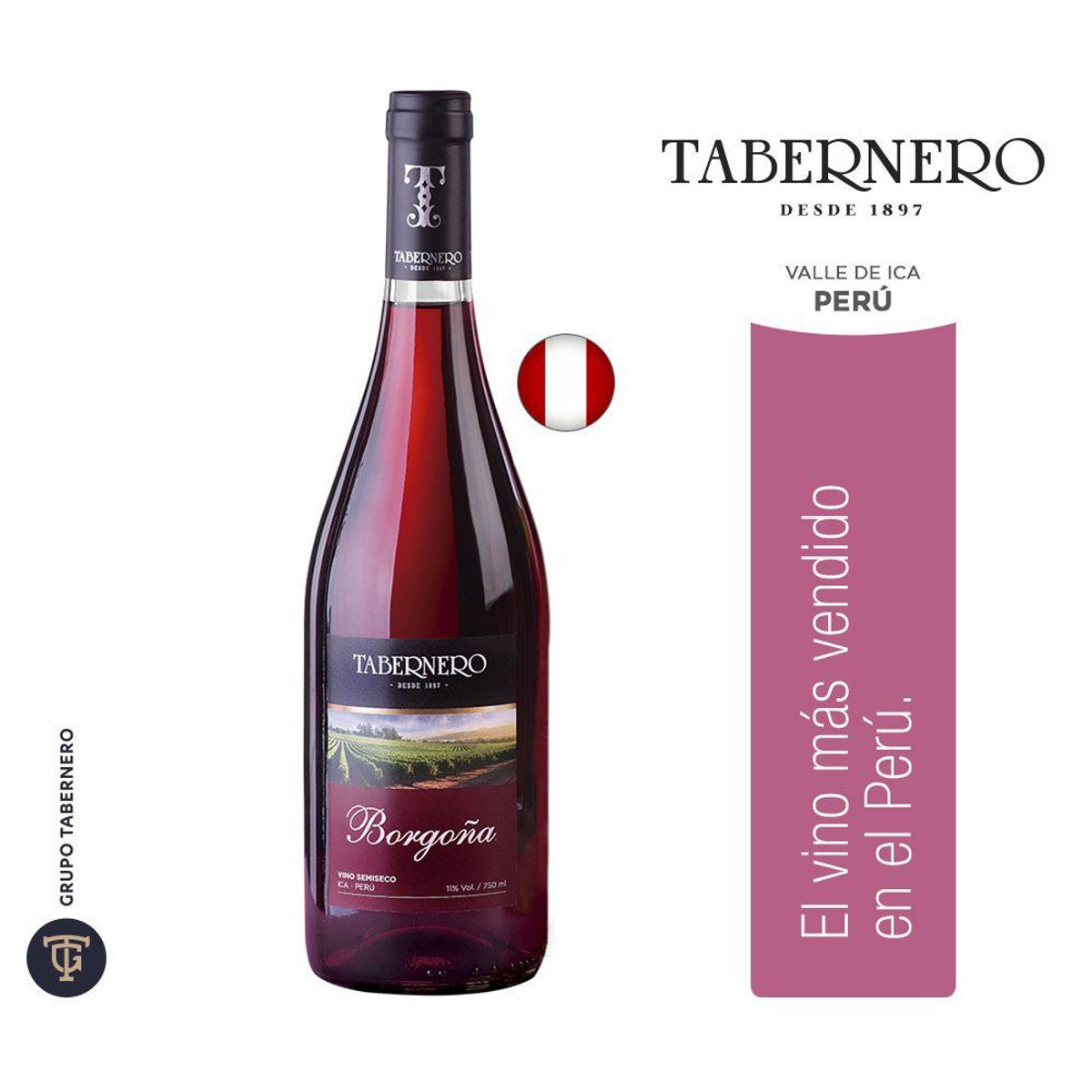 TABERNERO - Vino Borgoña Semi Seco Tabernero Botella 750 mL