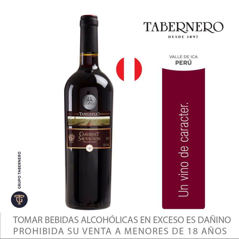 TABERNERO - Vino Tabernero Seco Cabernet Sauvignon Botella 750 mL