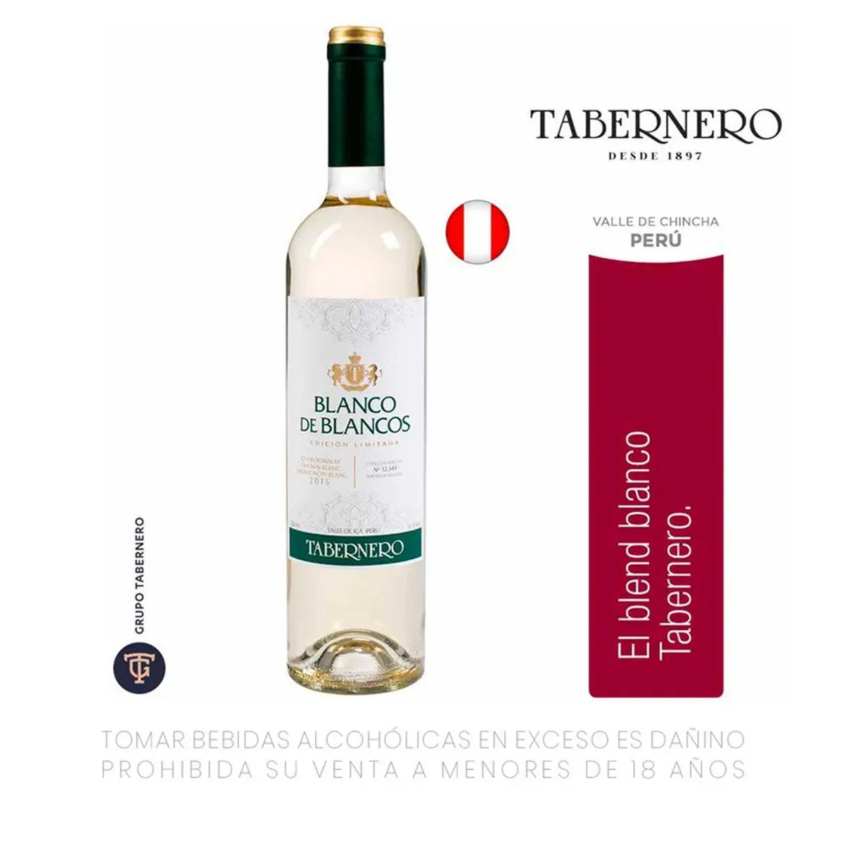 TABERNERO - Vino Tabernero Blanco de Blancos Botella 750 mL