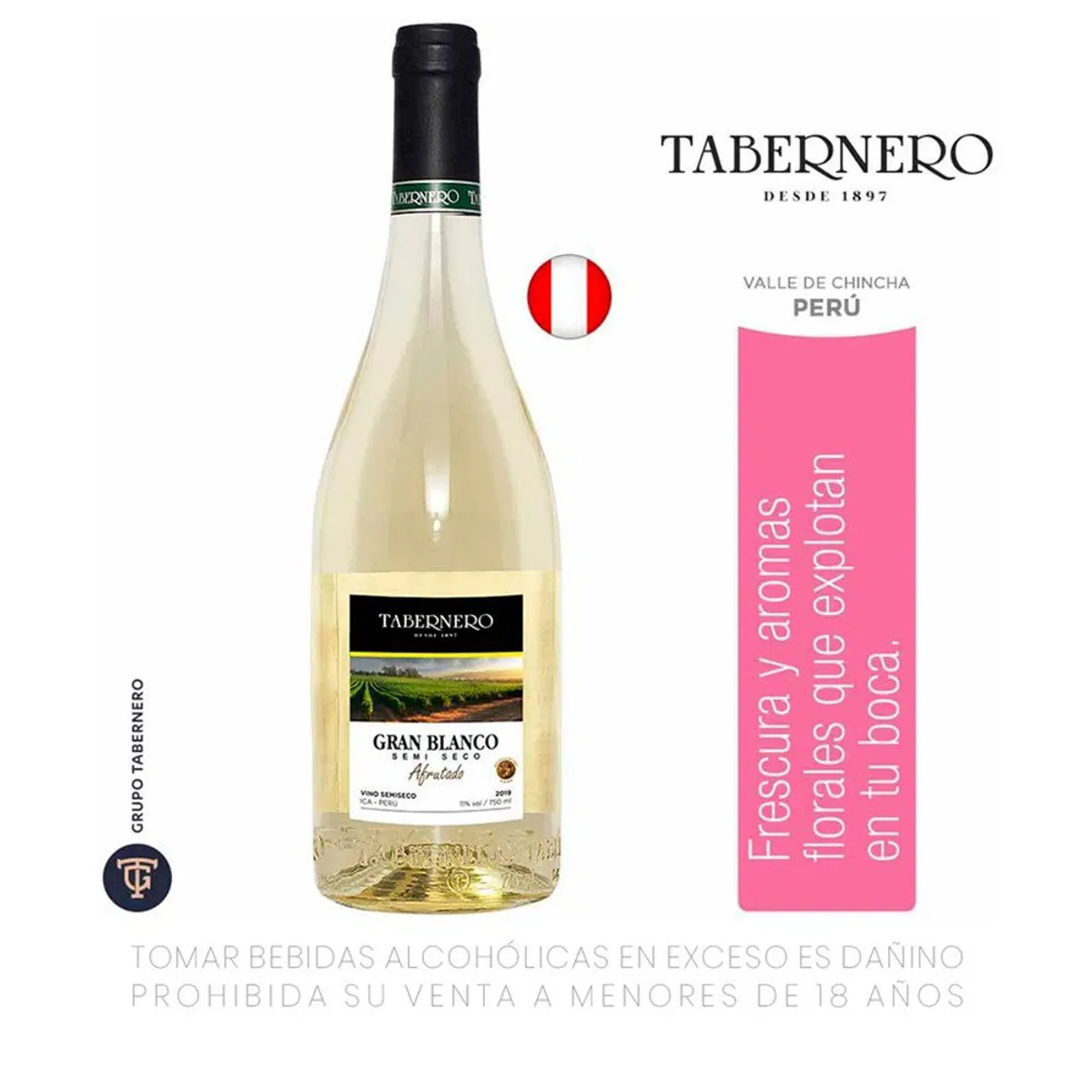 TABERNERO - Vino Blanco Tabernero Semi Seco Botella 750 mL