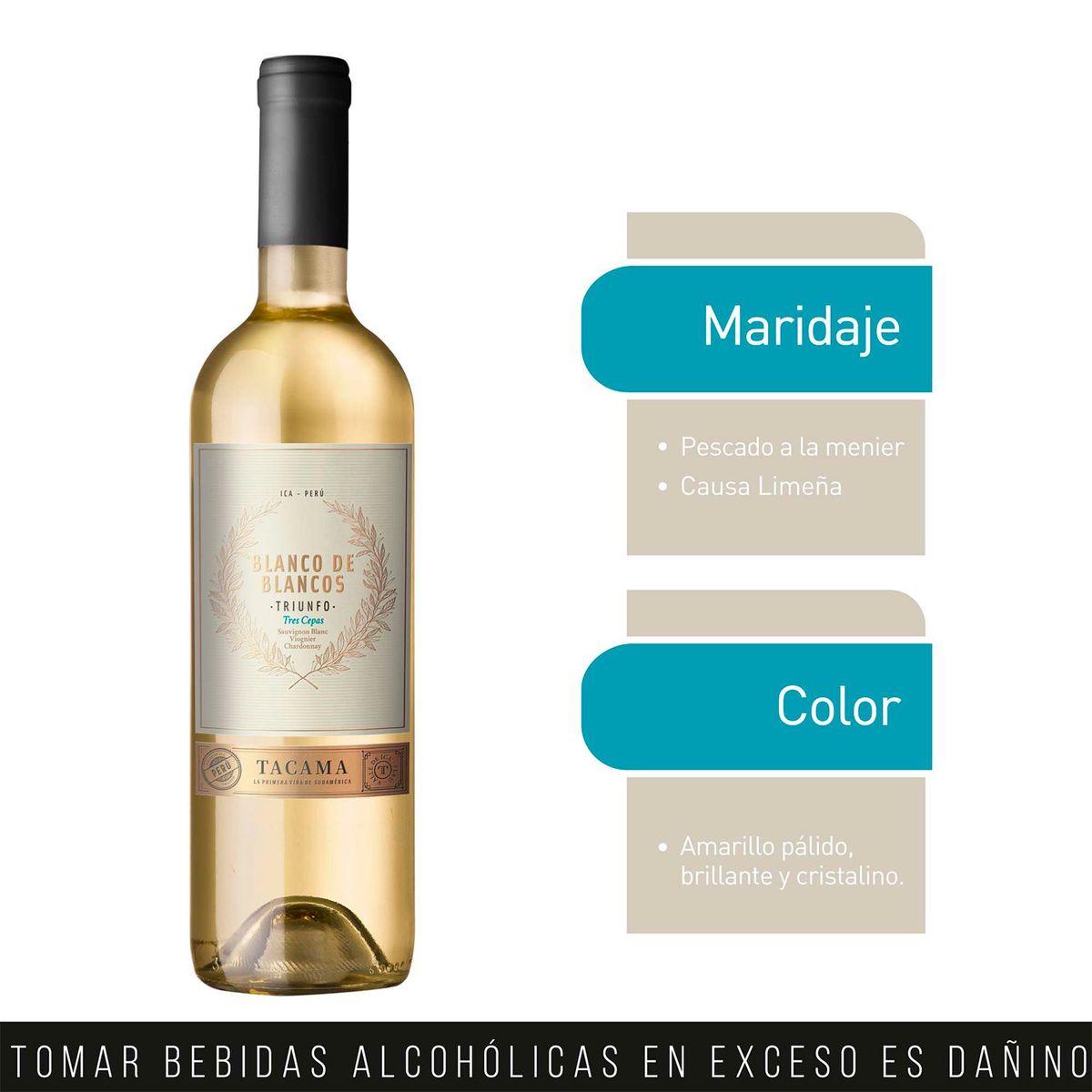 TACAMA - Vino Tacama Blanco De Blancos Tres Cepas Botella 750 mL