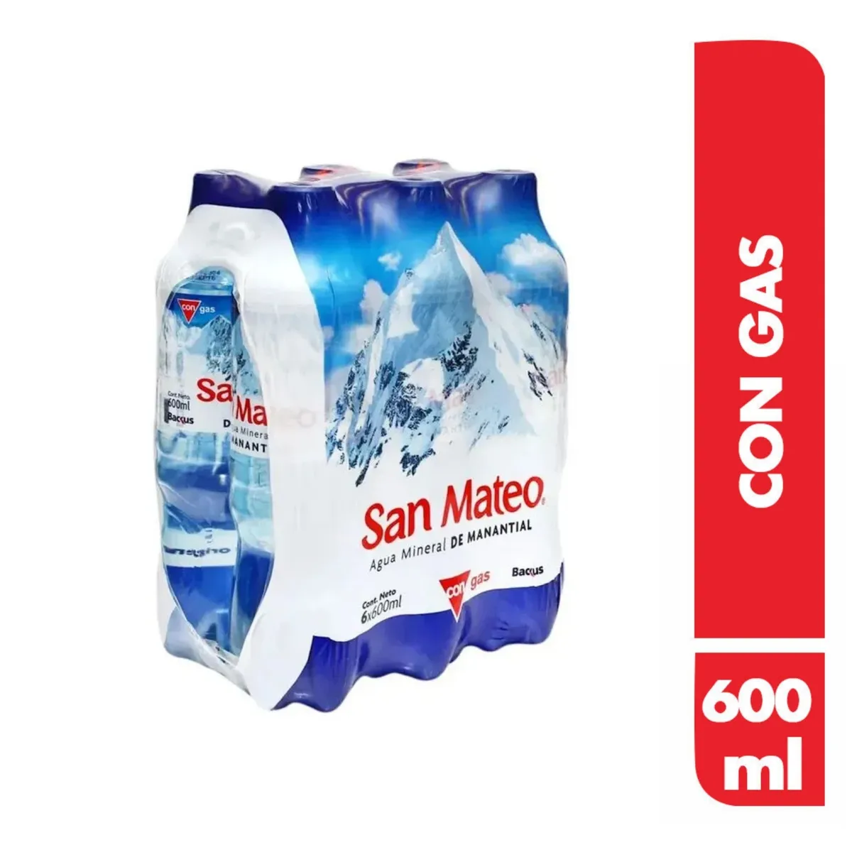 SAN MATEO - Agua San Mateo con Gas Sixpack Botella 600 mL