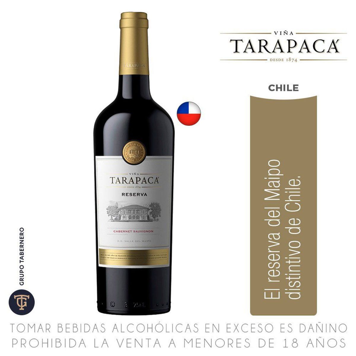 VINA TARAPACA - Vino Tinto Tarapacá Reserva Cabernet Sauvignon Botella 750 mL