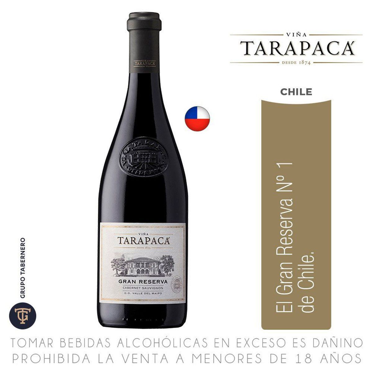 TARAPACA - Vino Tinto Tarapacá Gran Reserva Cabernet Sauvignon Botella 750 mL