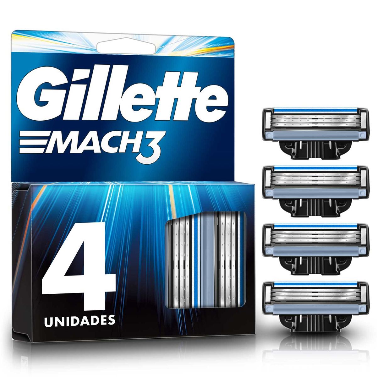 GILLETTE - Repuesto Para Máquina De Afeitar Gillette Mach3 Con 3 Hojas Caja 4 Und